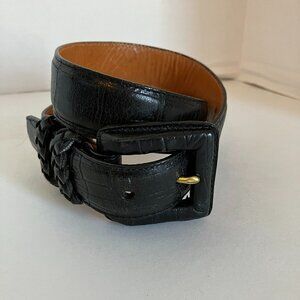 "BRIGHTON" Alligator Style Leather Belt Women’s, Square Buckle SZ 32 Made in USA